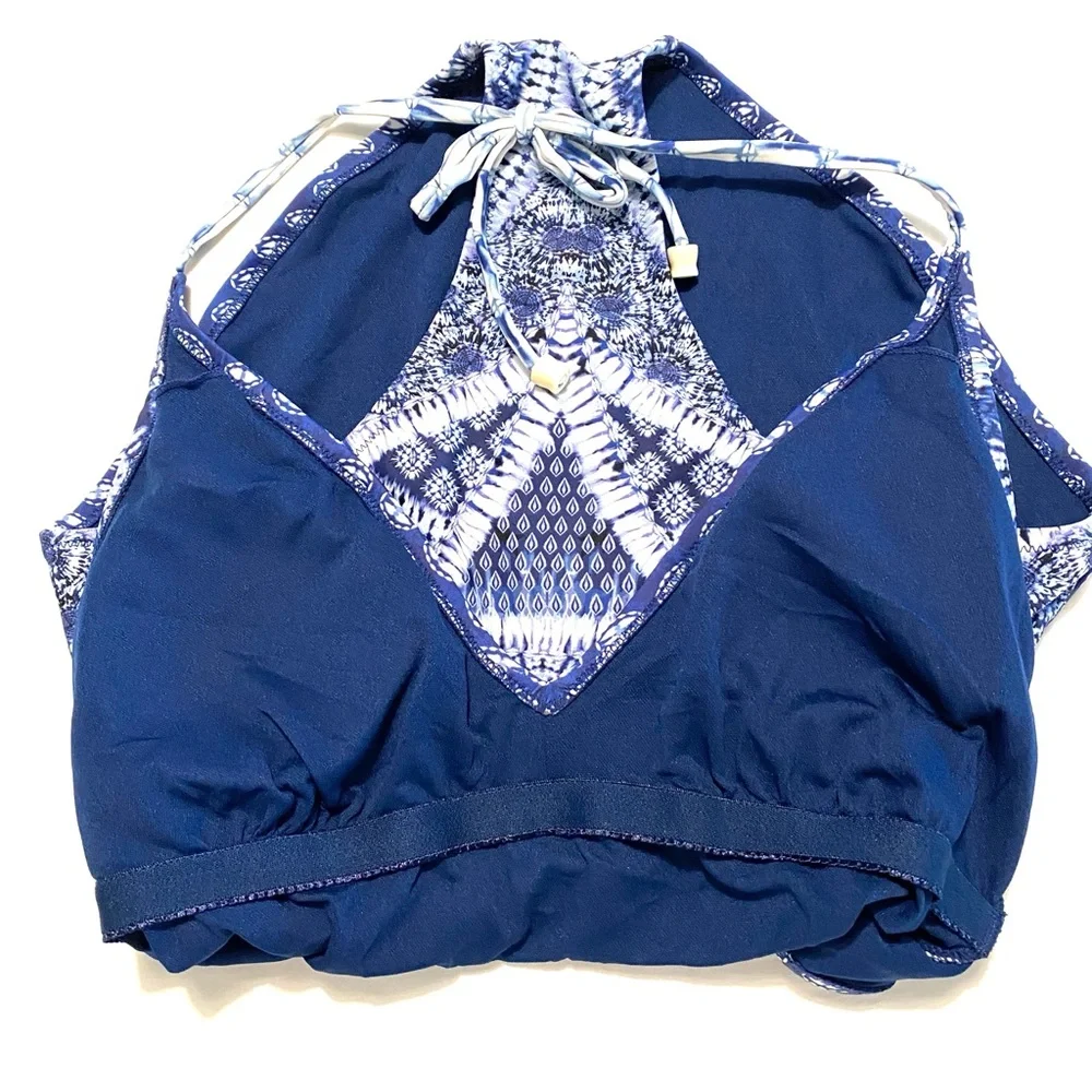 Jessica Simpson Bondi One-Piece Swimsuit Size L Blue & White Tie-Dye Boho - Picture 9 of 15